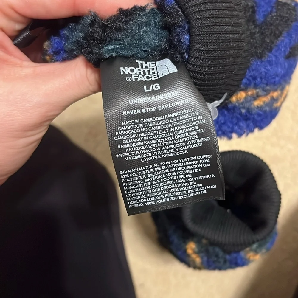 The North Face Unisex Fleece Mittens Size L Purple Blue Plaid Ski Snow